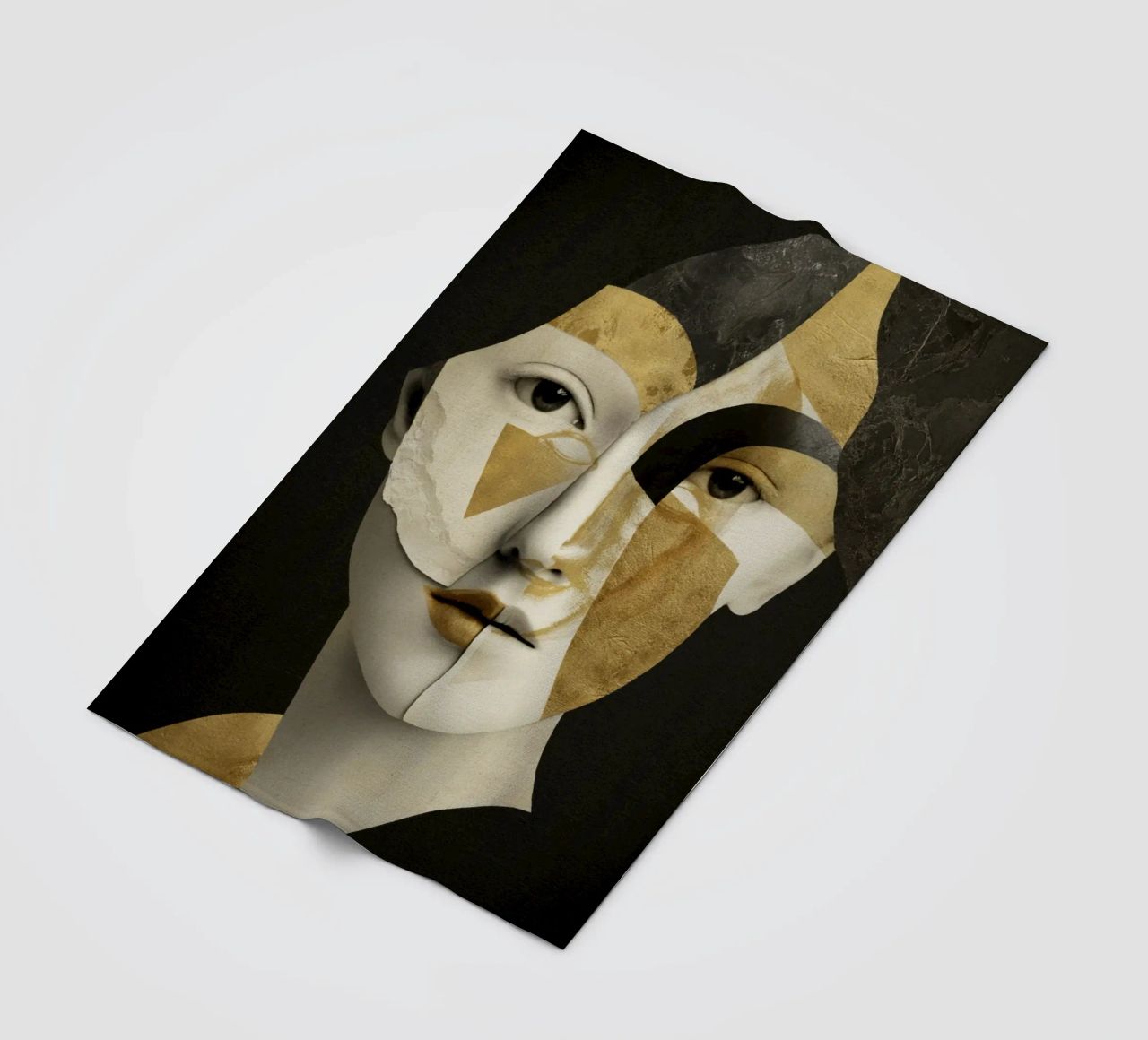 Abstract Gold Collage Portrait with Geometric Fragments fleece blanket by Modern Muse