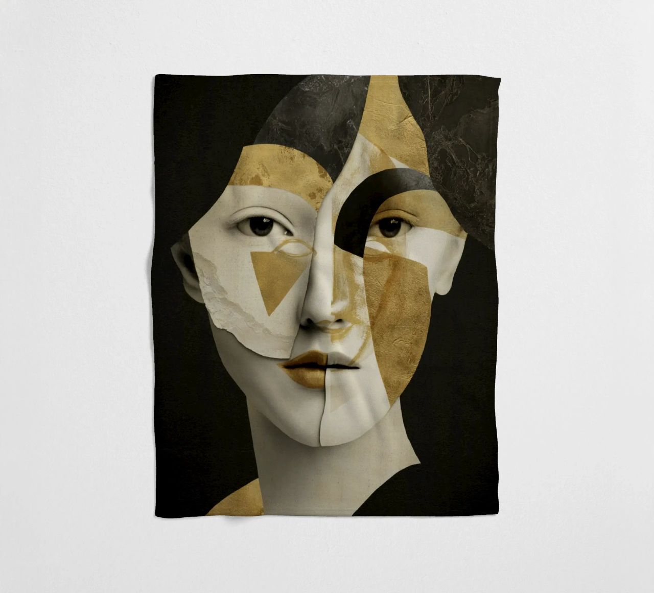Abstract Gold Collage Portrait with Geometric Fragments fleece blanket by Modern Muse