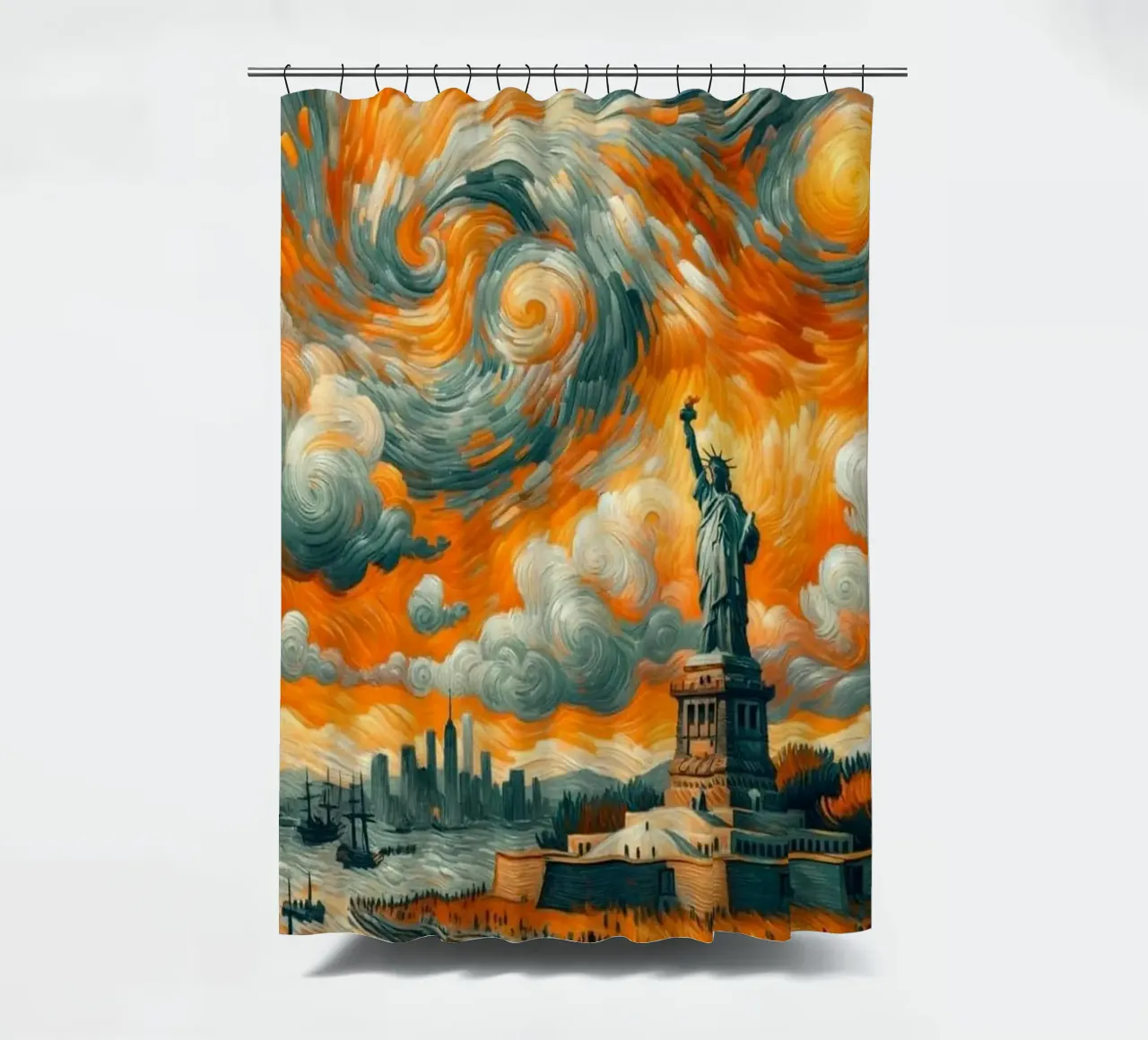 Sonnenaufgang in New York Duschvorhang von Waylons Studio
