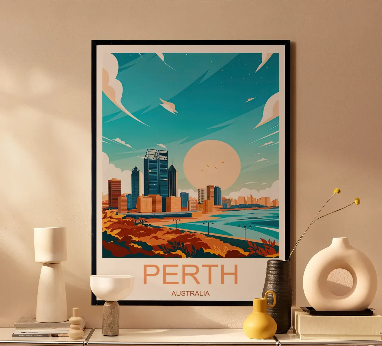 Australia, Perth Viaggio d'epoca poster con telaio in legno da Liliestudio