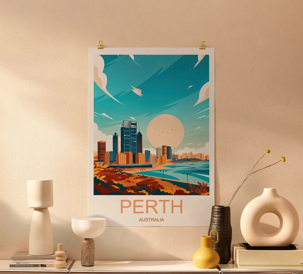 Australia, Perth Viaggio d'epoca poster con telaio in legno da Liliestudio