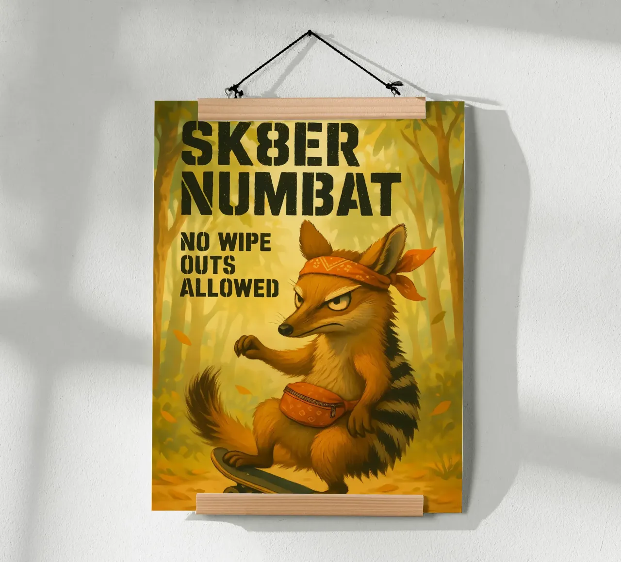 Meme divertente di Numbat poster con telaio in legno da Funny Humor Art
