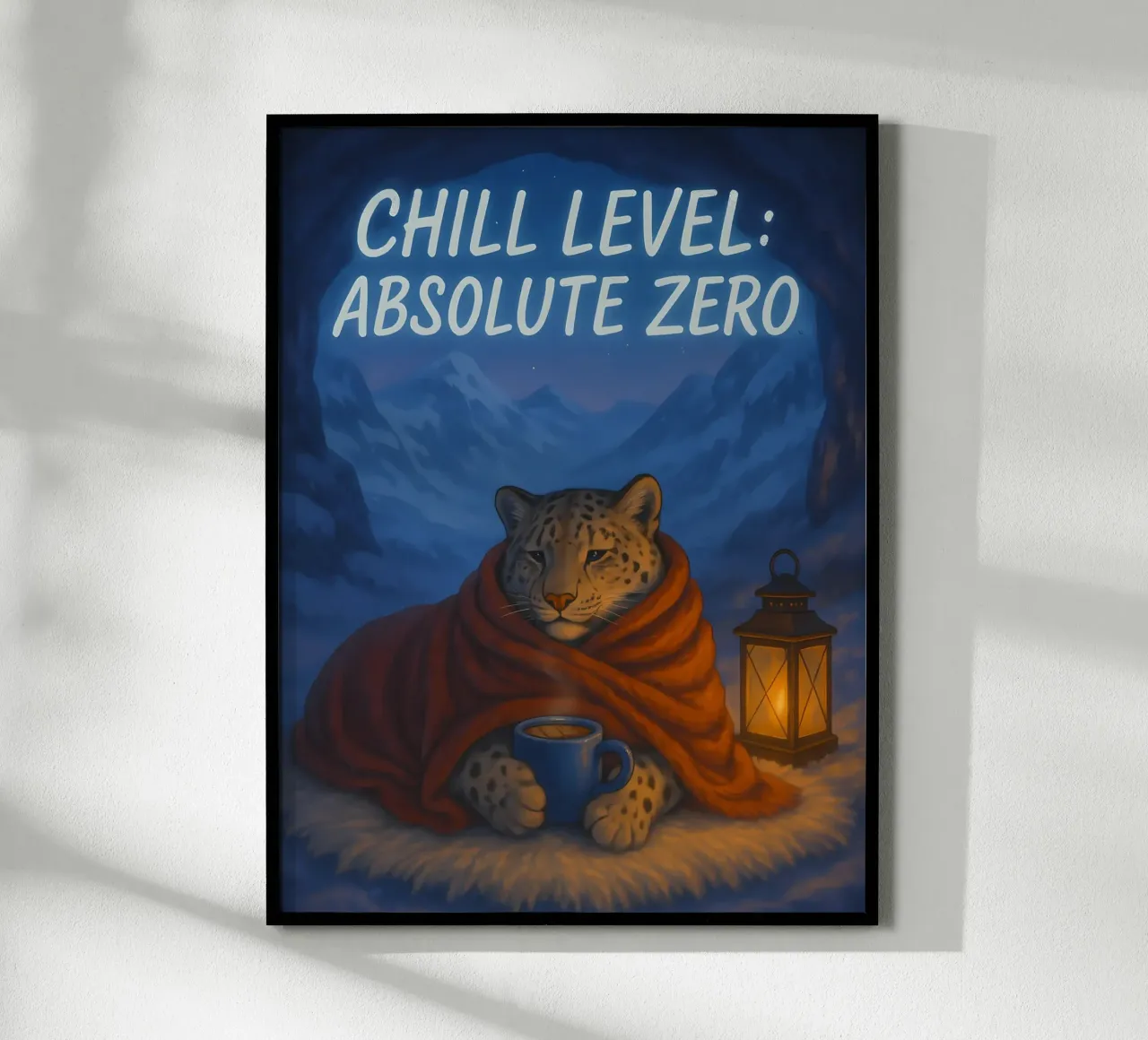 Meme divertente sul leopardo delle nevi poster con telaio in legno da Funny Humor Art
