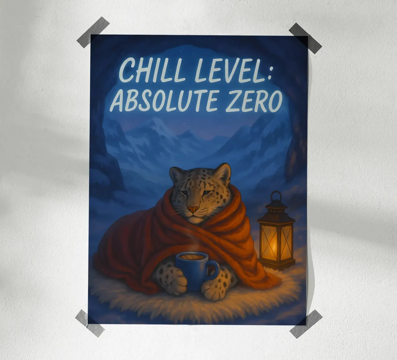 Meme divertente sul leopardo delle nevi poster con telaio in legno da Funny Humor Art