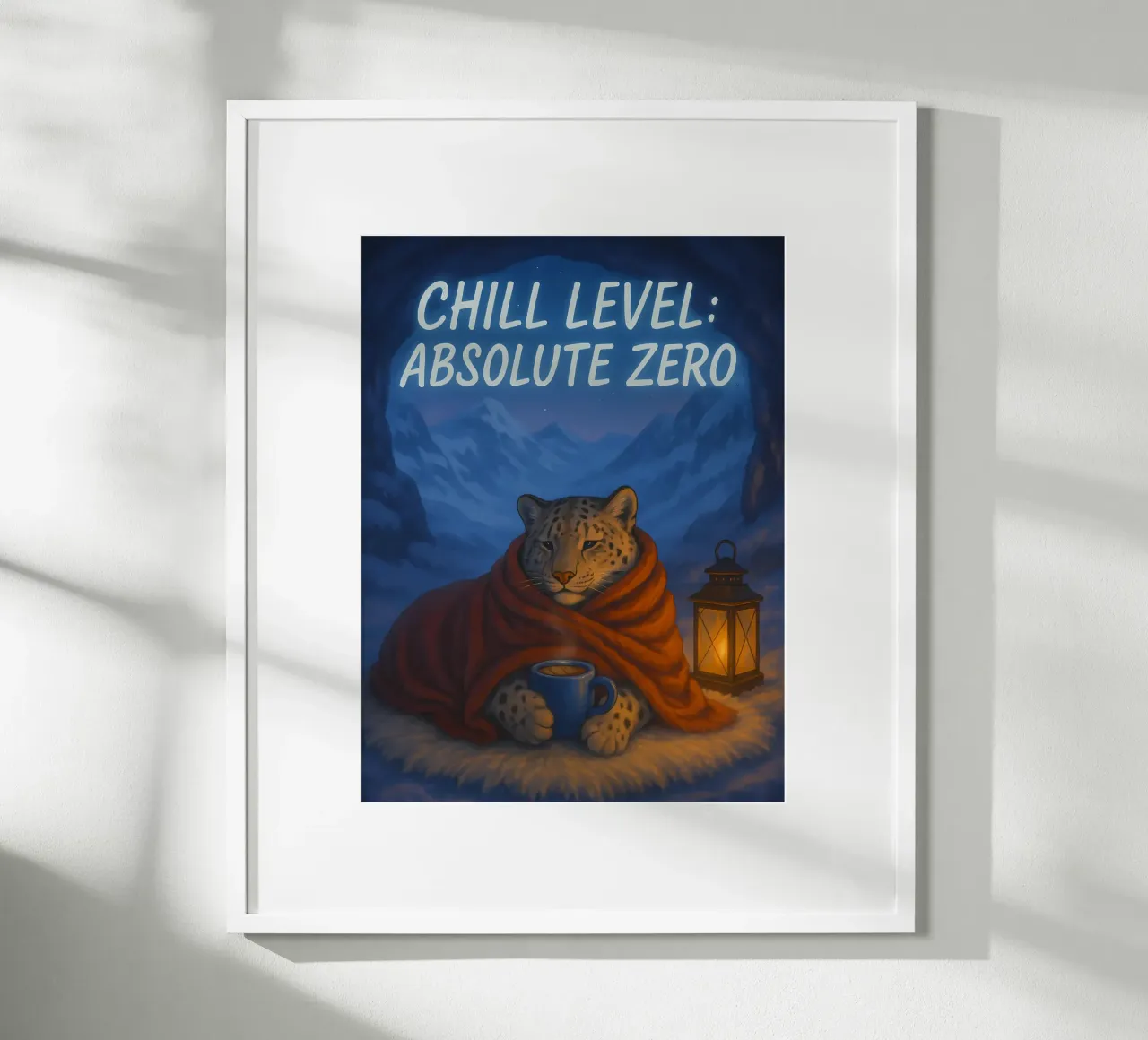 Meme divertente sul leopardo delle nevi poster con telaio in legno da Funny Humor Art