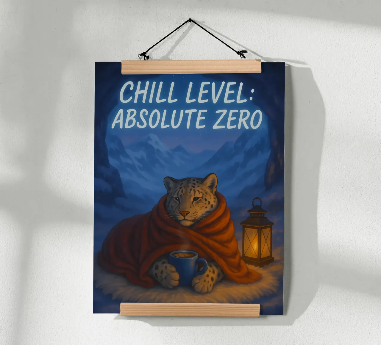 Meme divertente sul leopardo delle nevi poster con telaio in legno da Funny Humor Art