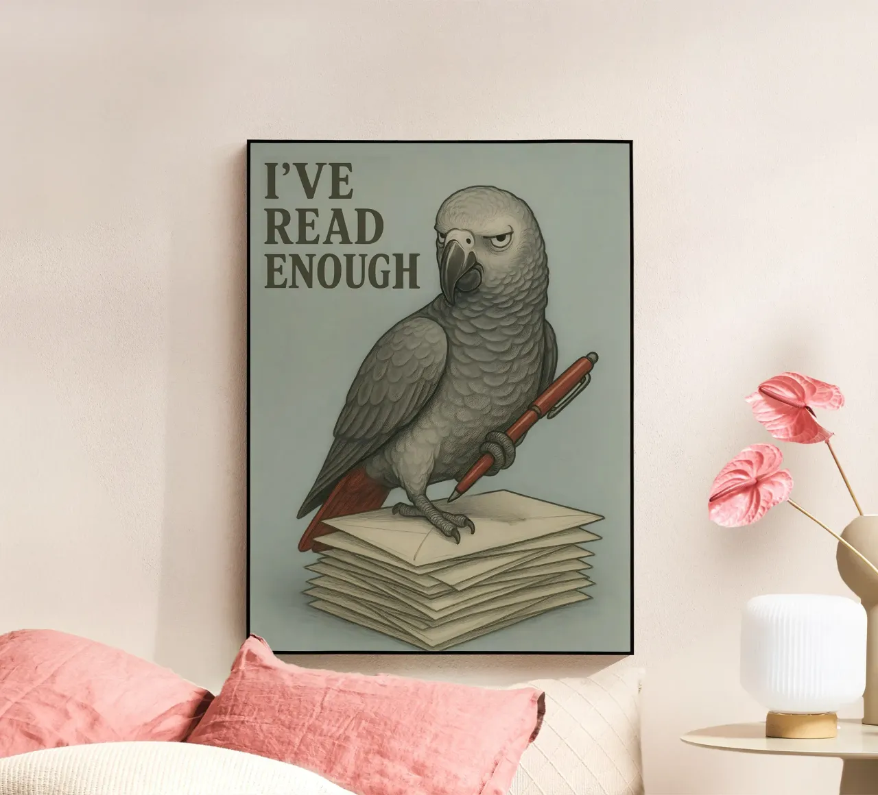 Meme divertente sul pappagallo grigio africano plexiglass da Funny Humor Art