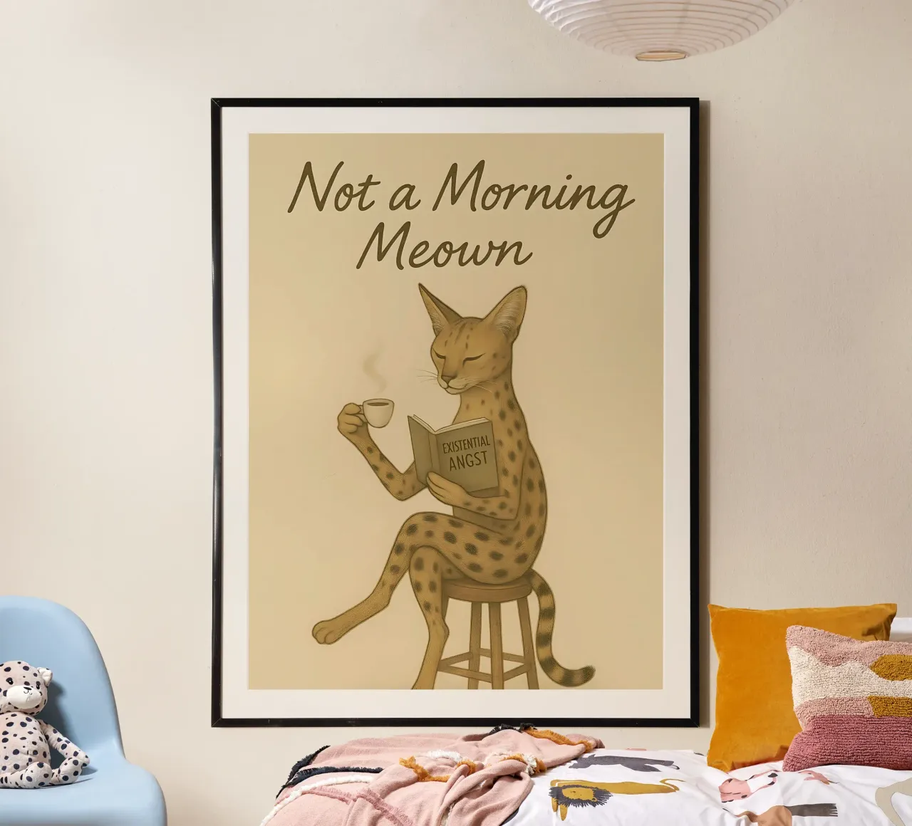 Meme divertente sul gatto serval poster con telaio in legno da Funny Humor Art
