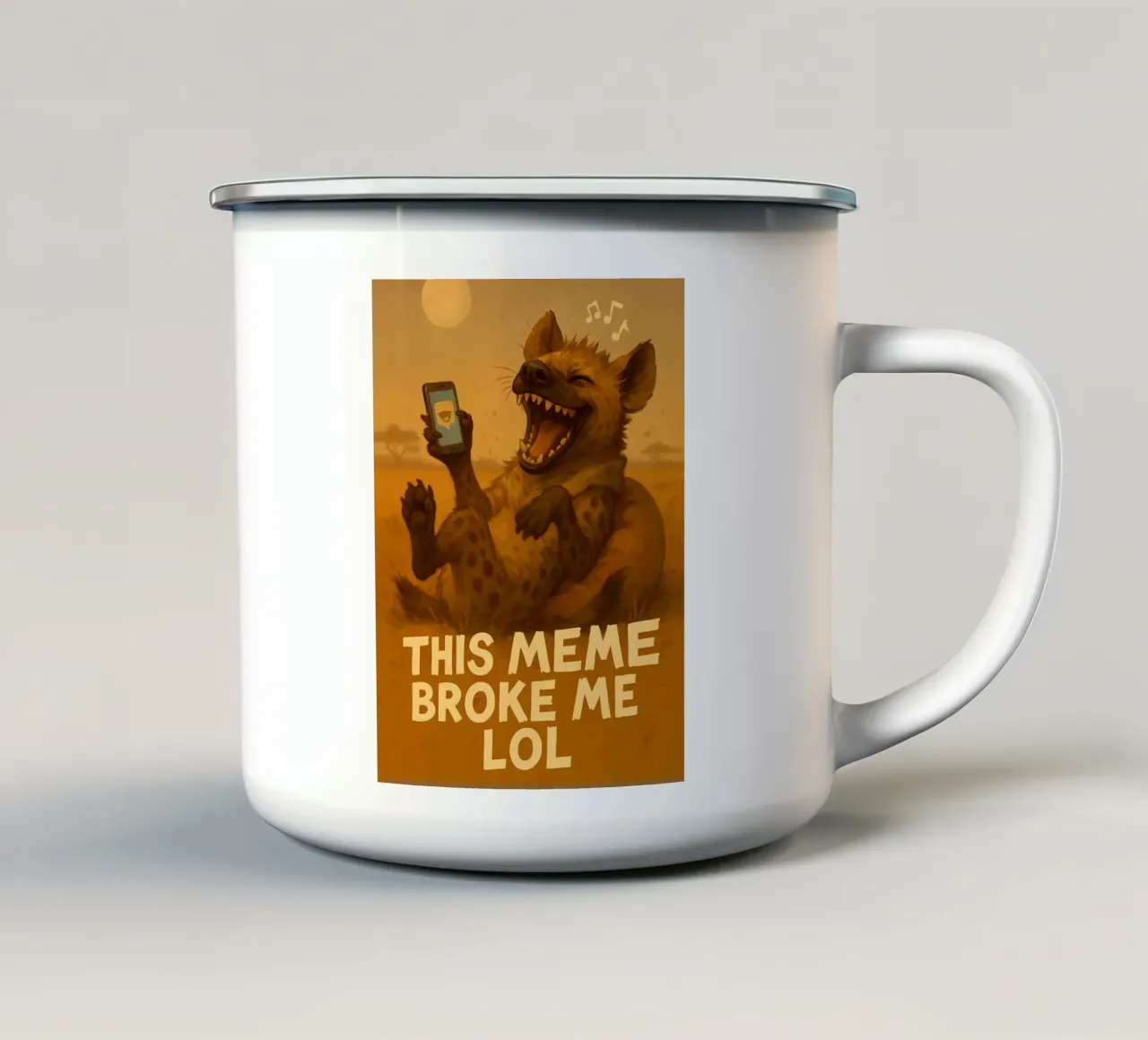 Grappige Hyena Meme emaille mok van Funny Humor Art