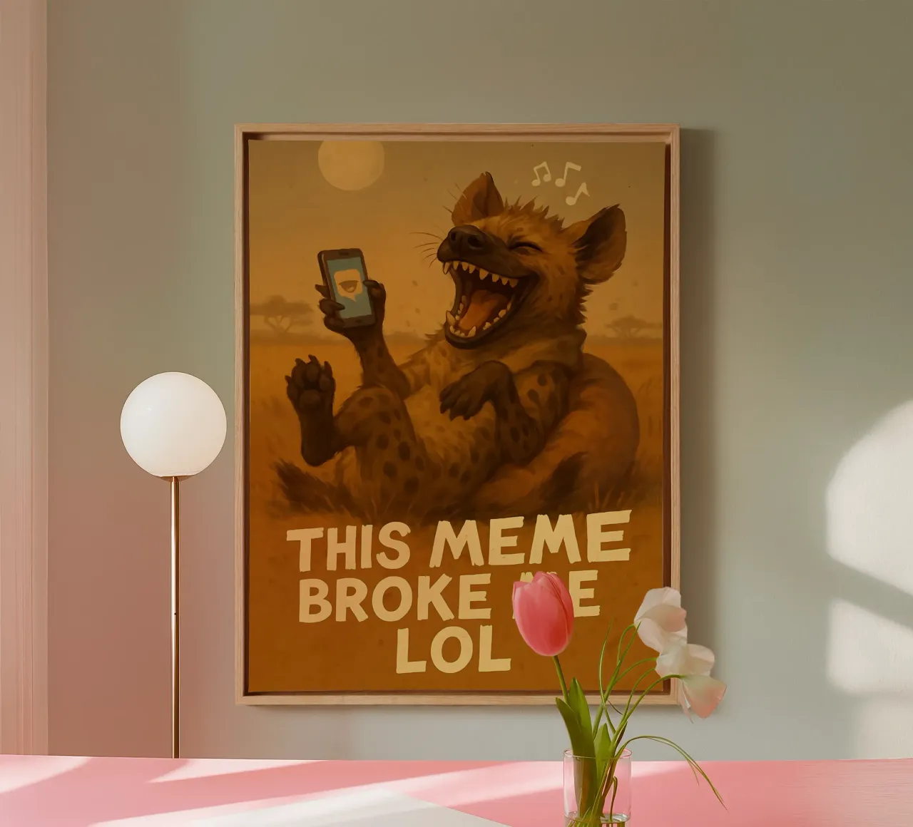 Grappige Hyena Meme canvas met Baklijst van Funny Humor Art