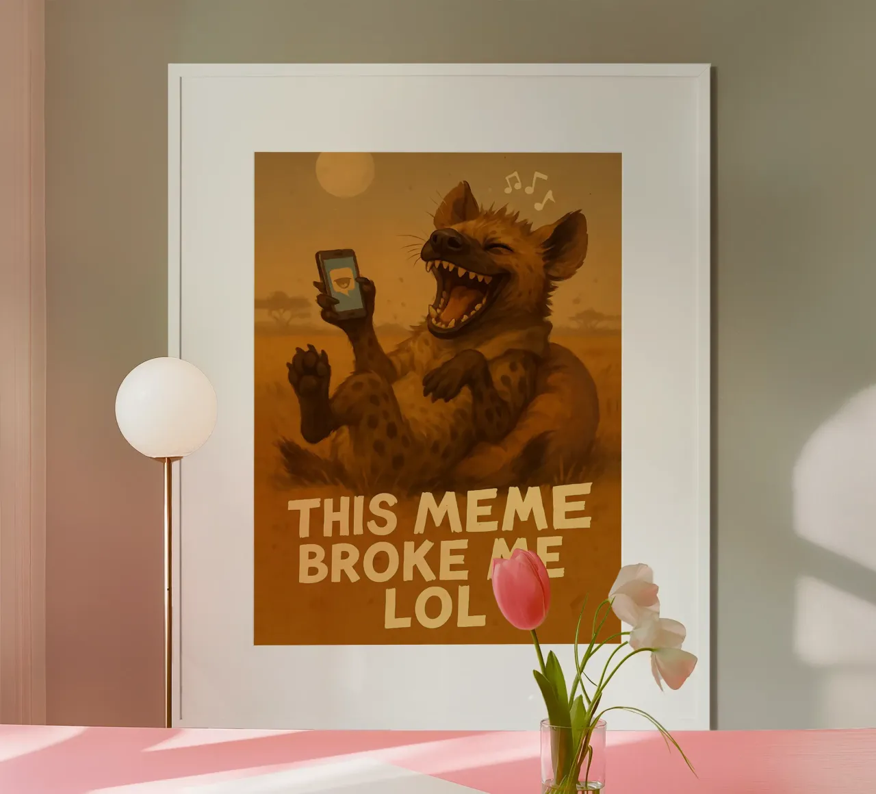 Meme divertente della iena poster con telaio in plastica da Funny Humor Art