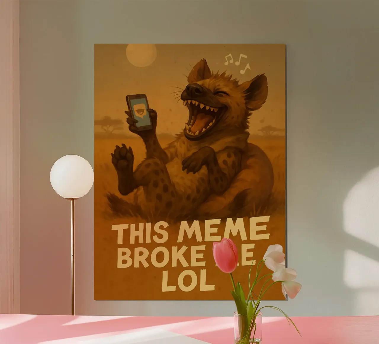 Meme divertente della iena poster con telaio in plastica da Funny Humor Art