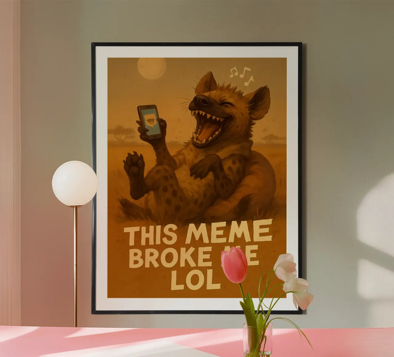 Meme divertente della iena poster con telaio in plastica da Funny Humor Art