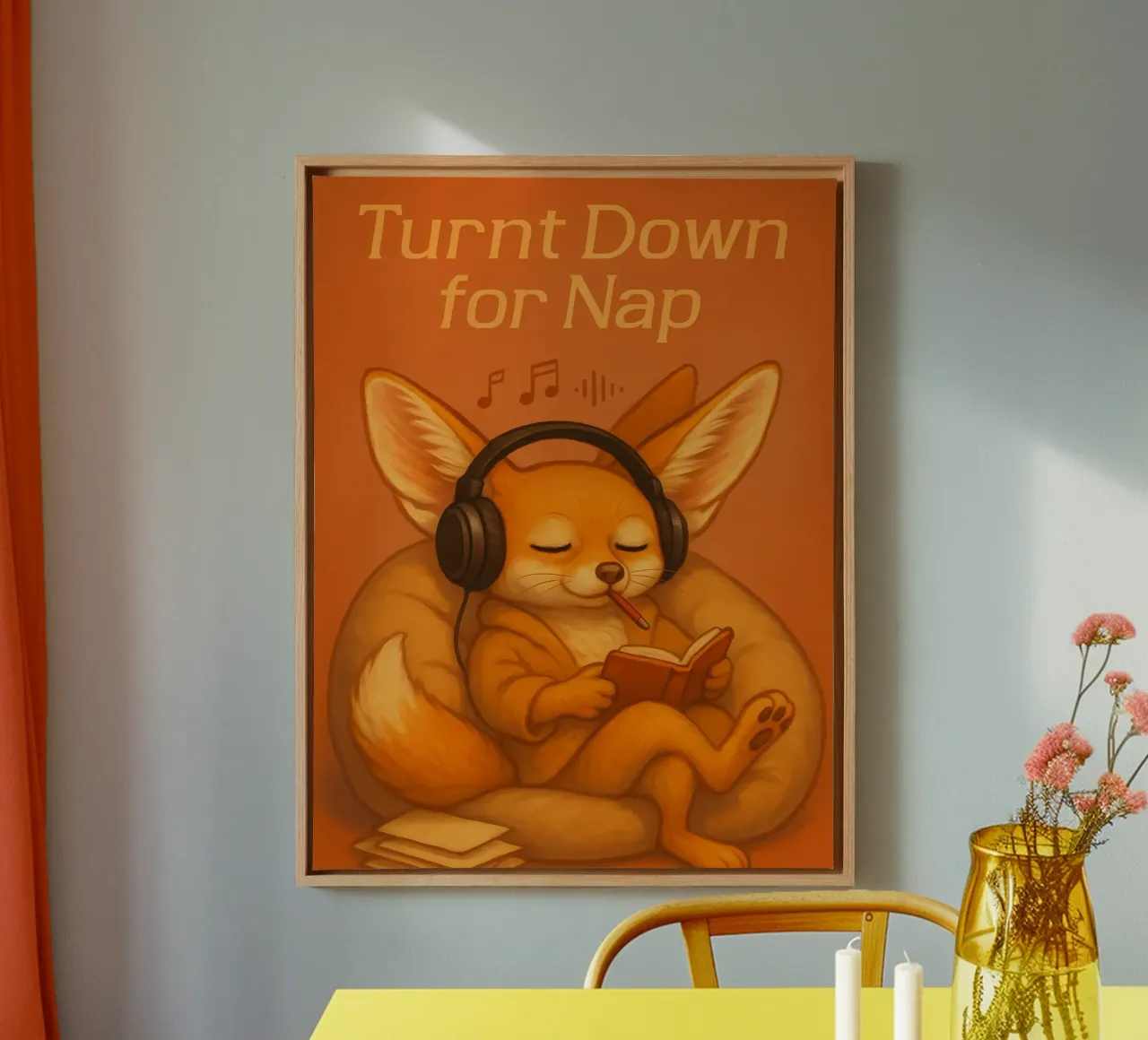 Funny Nap Fox Meme canvas with Floater frame by Funny Humor Art