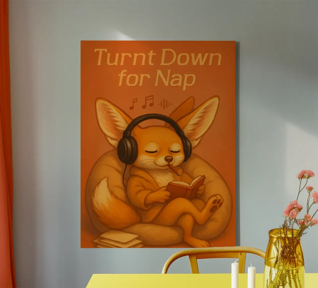 Funny Nap Fox Meme canvas with Floater frame by Funny Humor Art