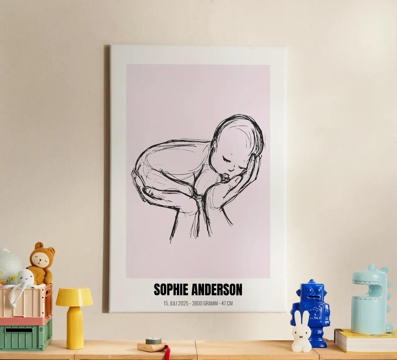 Minimalist & personal - birth poster with name canvas with Floater frame by FRAMELY