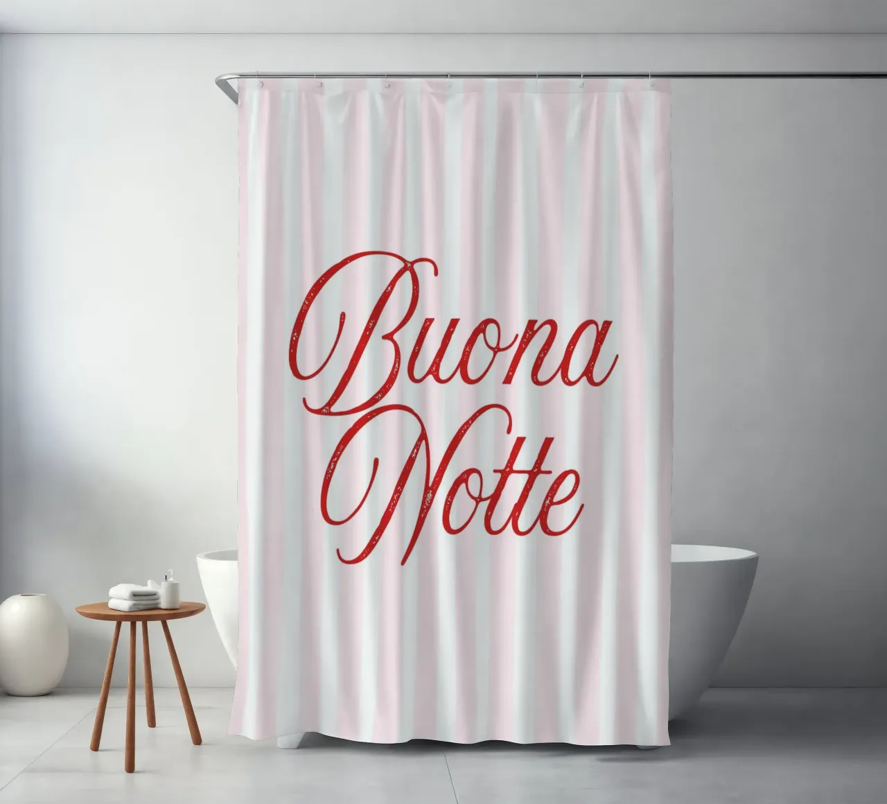 Retro Italiaans citaat, Roze streep Italië print, Buona Notte douchegordijn van TheCocktailClub