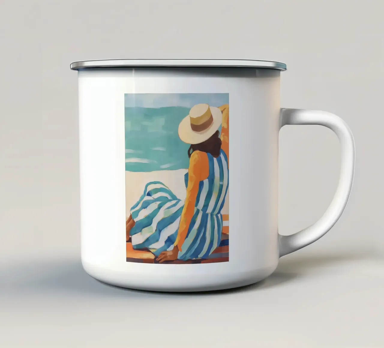 Donna astratta sulla spiaggia tazza in smalto da DolceVita