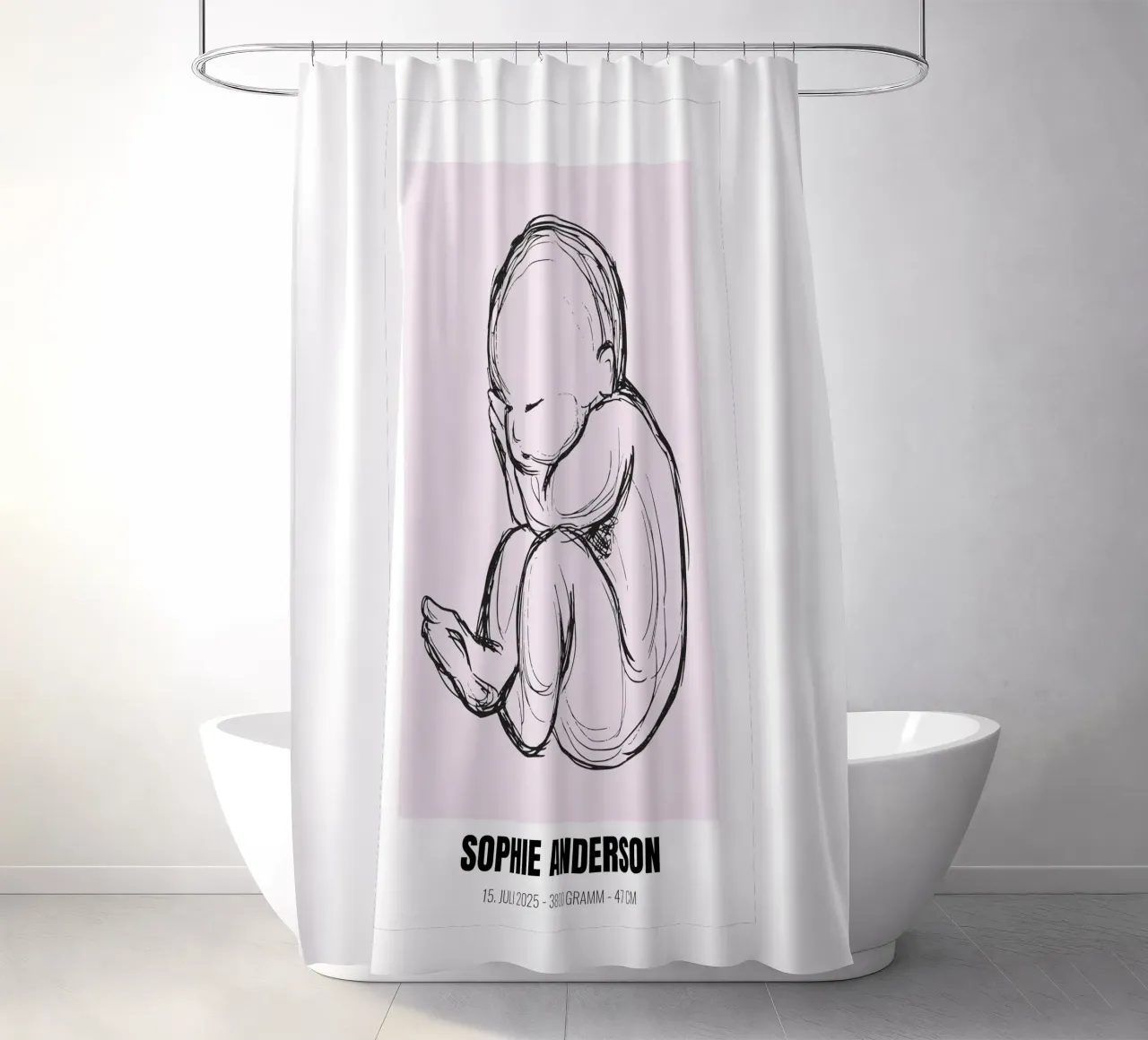 Minimalist & personal - birth poster with name shower curtain by FRAMELY