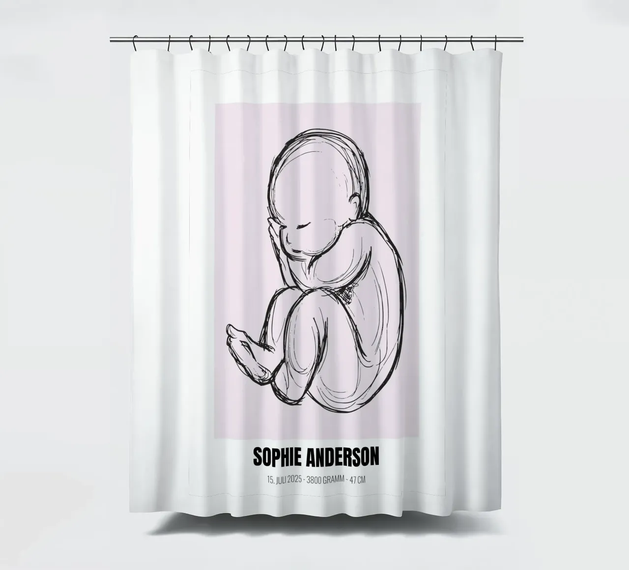 Minimalist & personal - birth poster with name shower curtain by FRAMELY