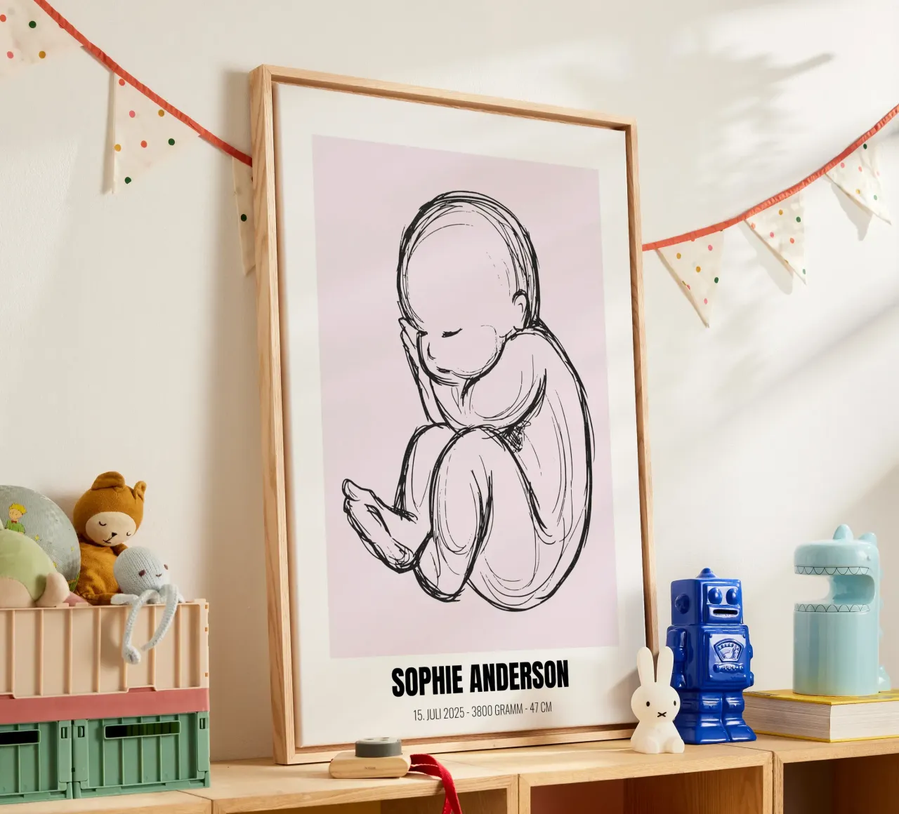 Minimalist & personal - birth poster with name canvas with Floater frame by FRAMELY