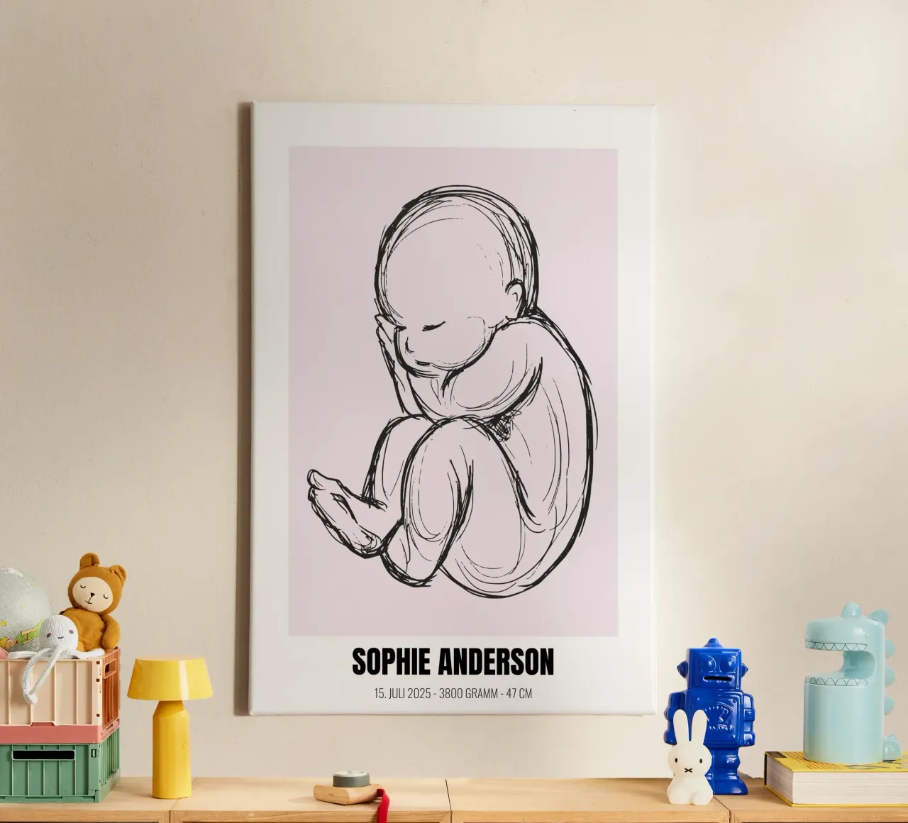 Minimalist & personal - birth poster with name canvas with Floater frame by FRAMELY