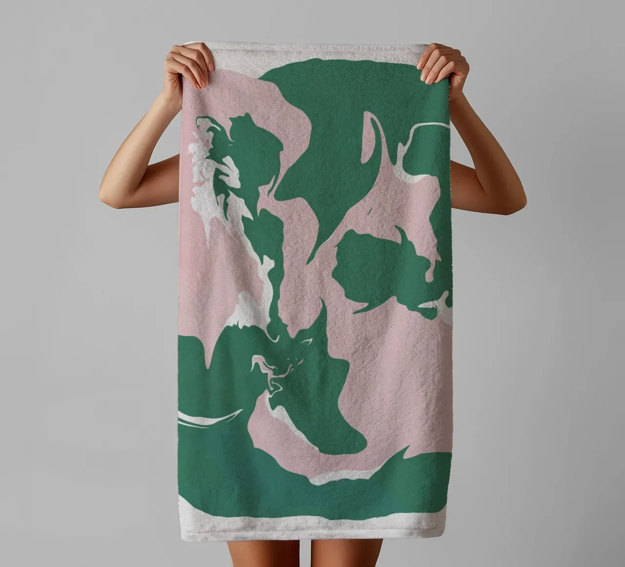 Abstract liquify pink and green towel by Little Dean