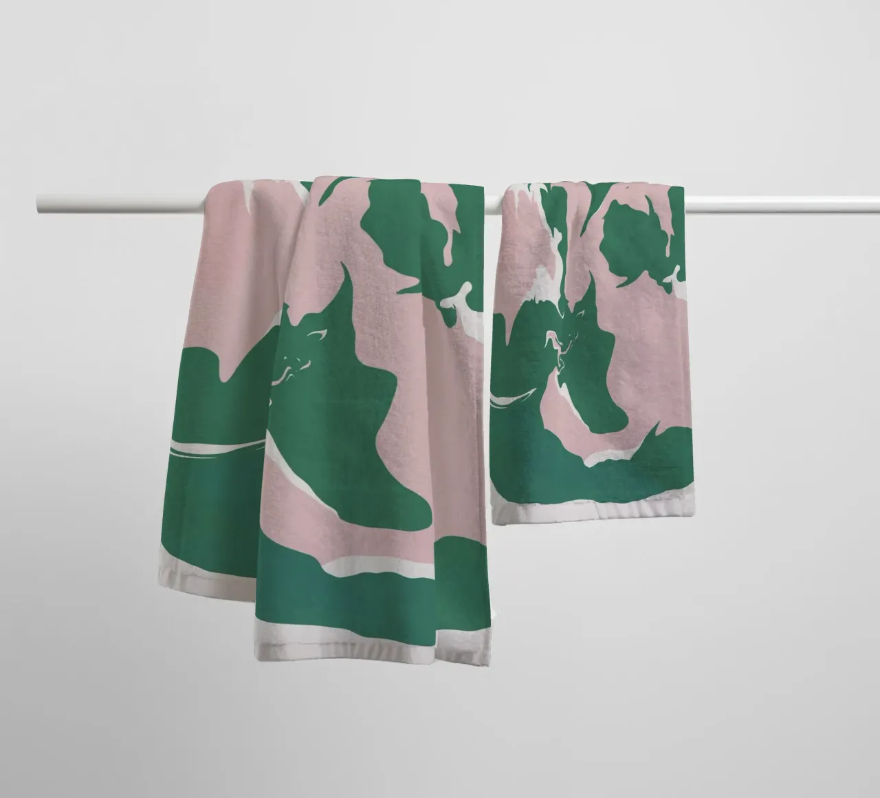 Abstract liquify pink and green towel by Little Dean