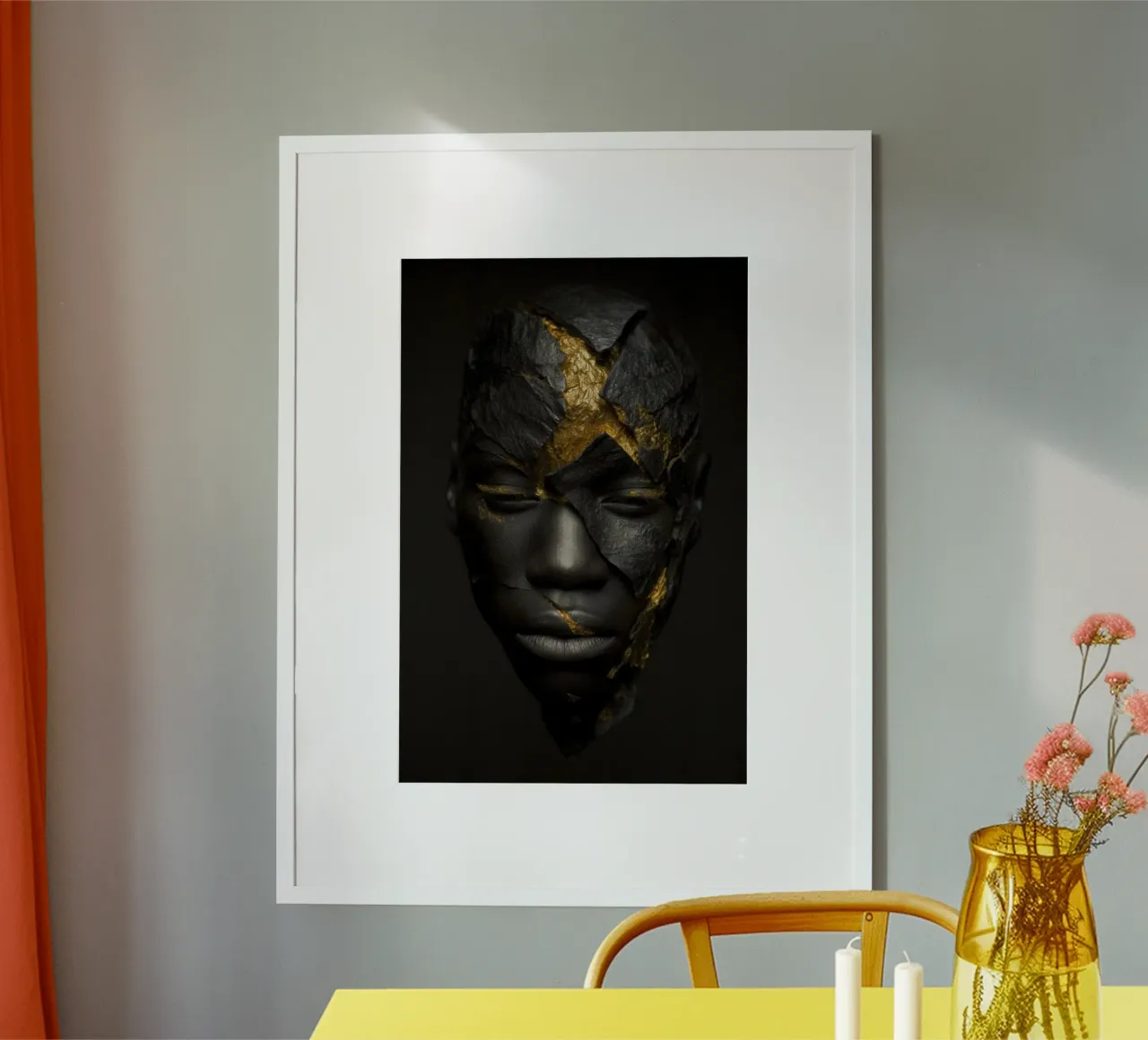 Ritratto glamour maschile futuristico con audaci accenti dorati carta hahnemühle da Modern Muse