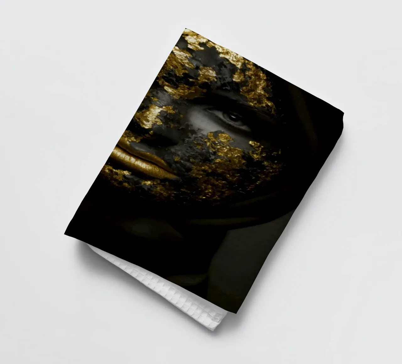 Illusione della maschera d'oro in un profondo contrasto monocromatico canovaccio da cucina da Modern Muse