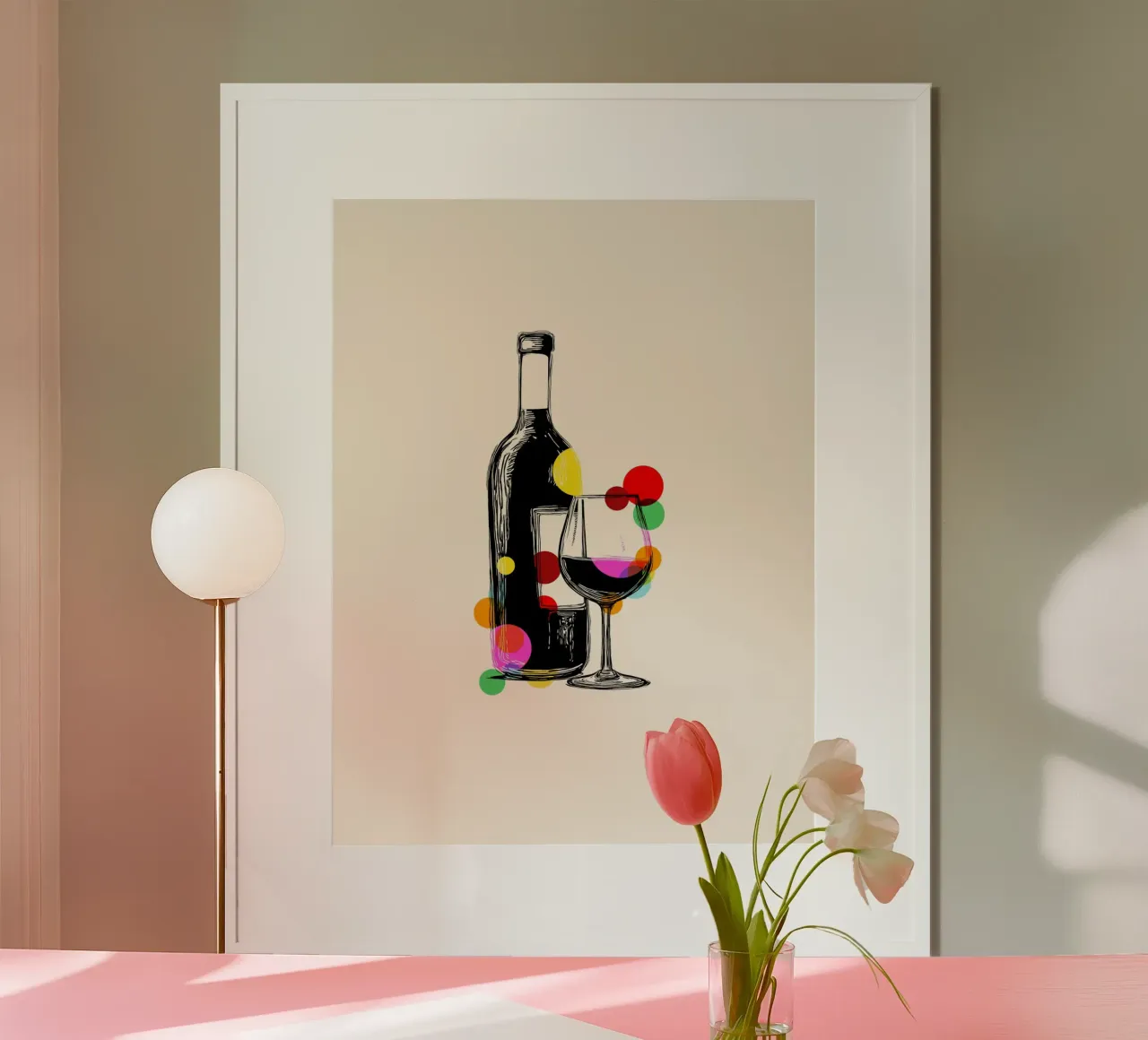 Wine Bottle & Glass poster avec cadre en plastique de Indigo Rain