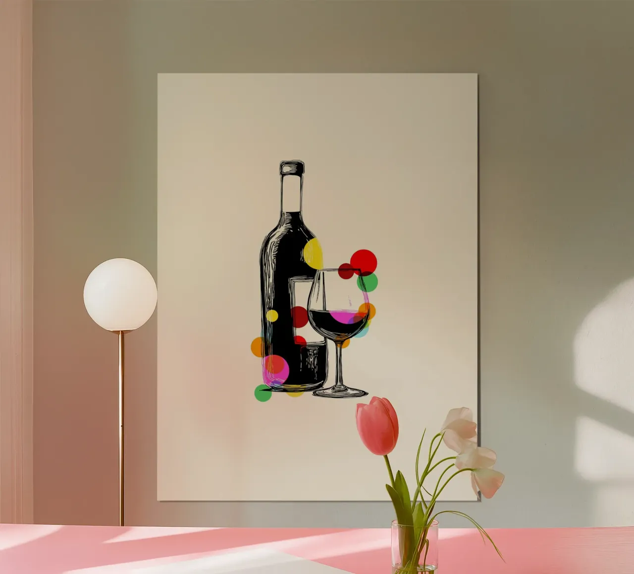 Wine Bottle & Glass poster avec cadre en plastique de Indigo Rain