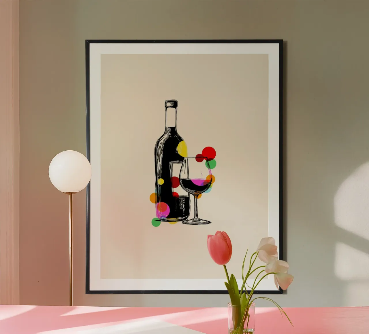 Wine Bottle & Glass poster avec cadre en plastique de Indigo Rain