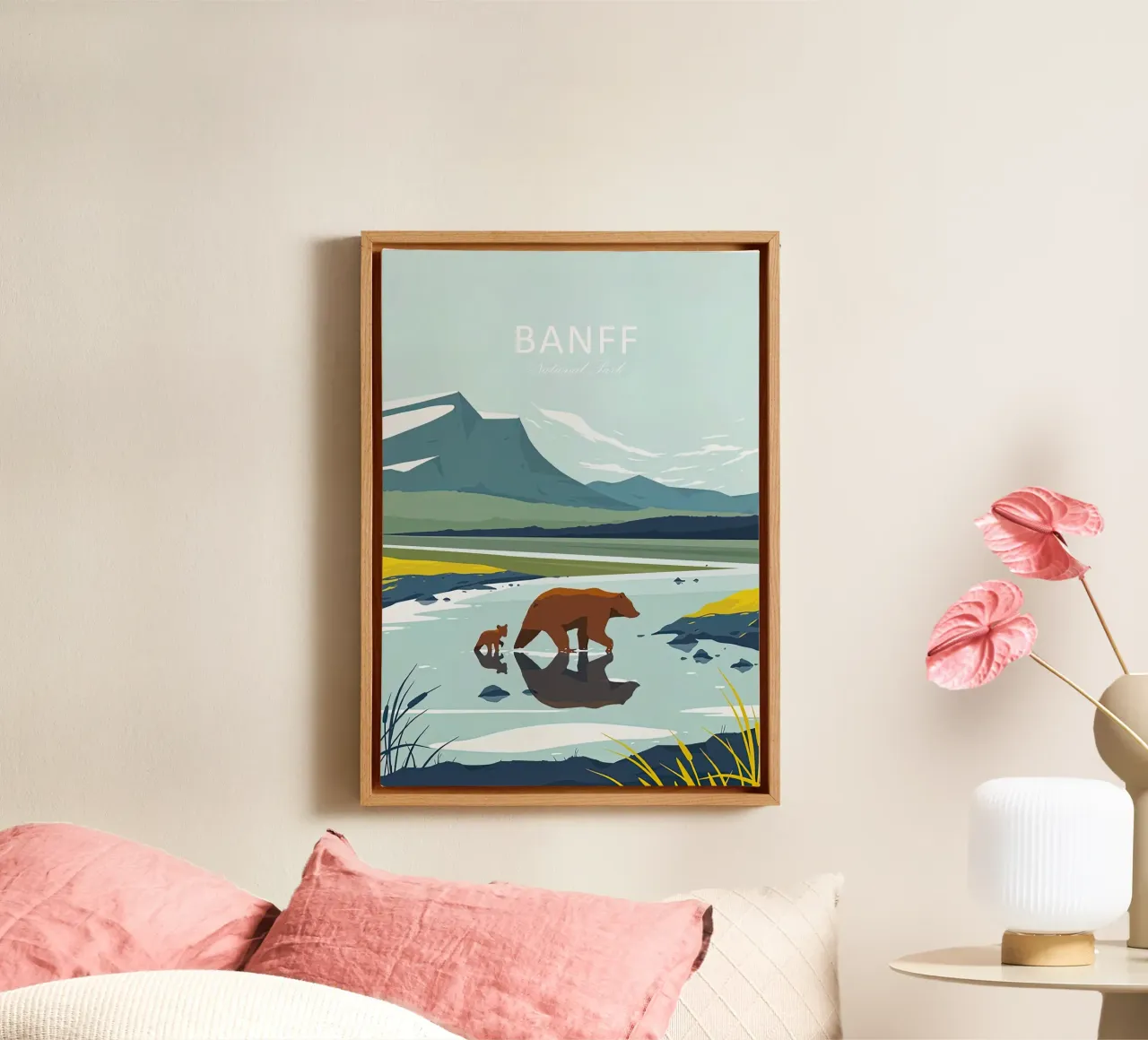 Banff viaje tradicional Canadá lienzo con Marco flotante de Liliestudio