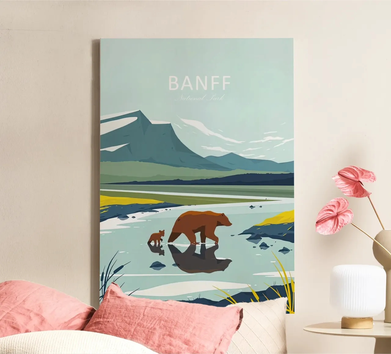 Banff viaje tradicional Canadá lienzo con Marco flotante de Liliestudio