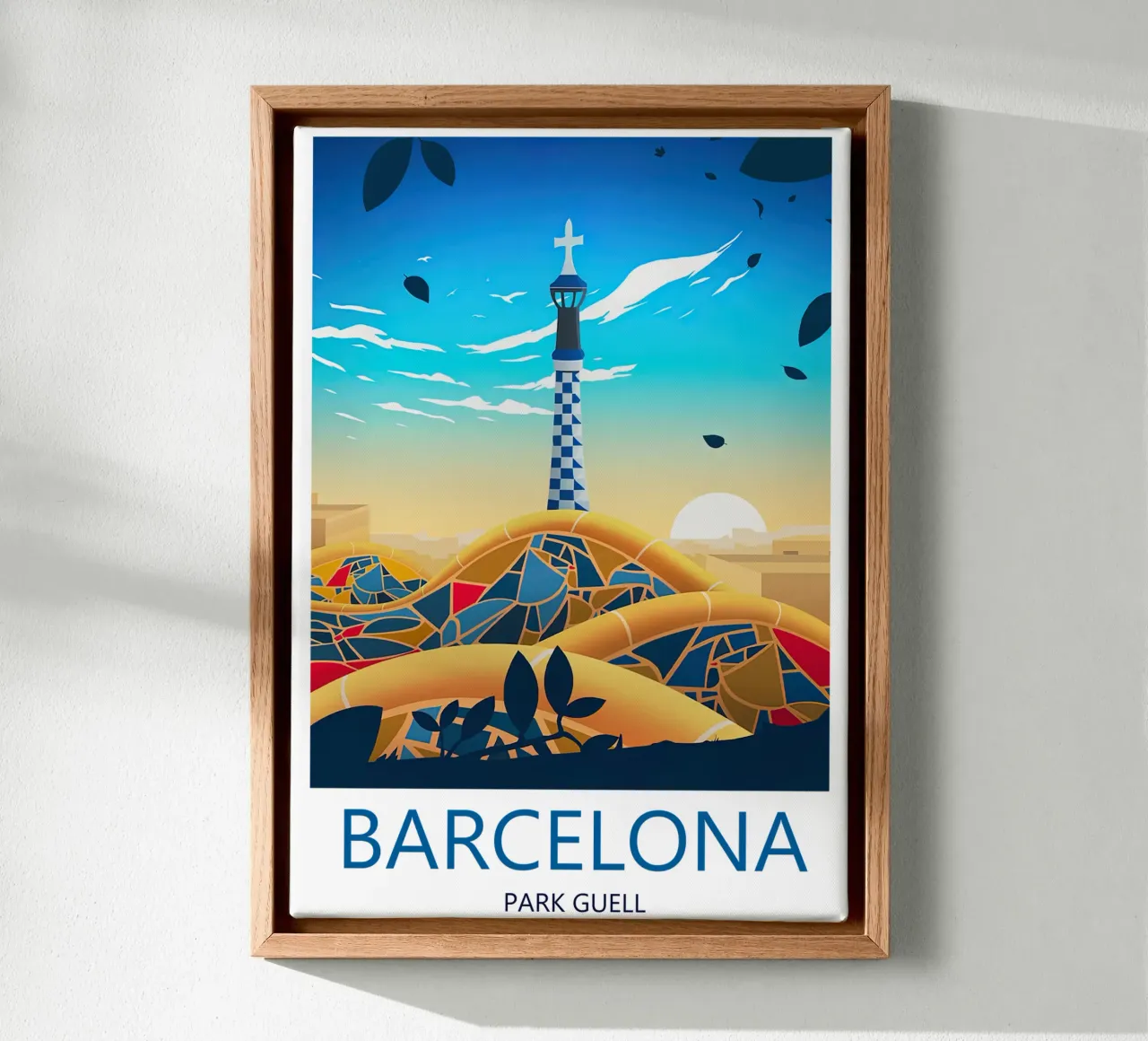 Stampa di viaggio su Barcellona - Park Güell tela con Cornice a cassetta da Liliestudio