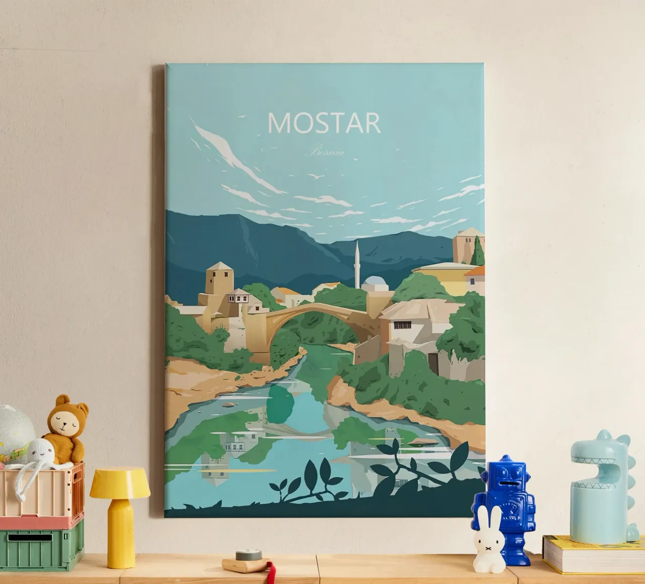 Bosnien, Mostar Weinlese-Reisen Leinwand mit Schattenfugenrahmen von Liliestudio