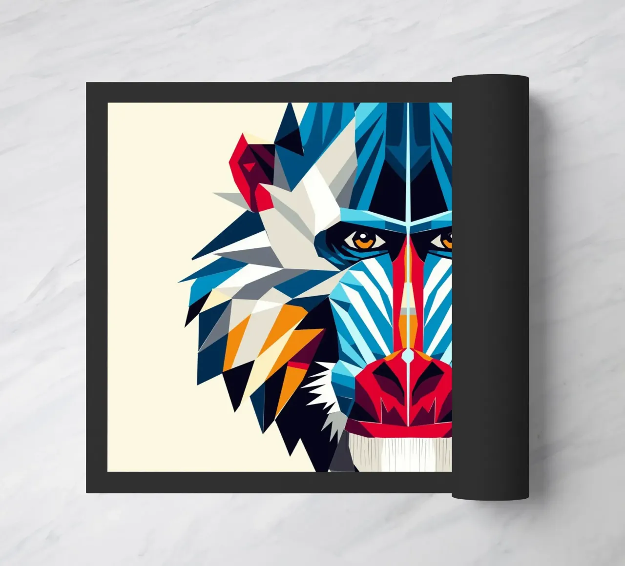 Mandrill géométrique -Portrait de singe coloré dans un style moderne paillasson de namosh