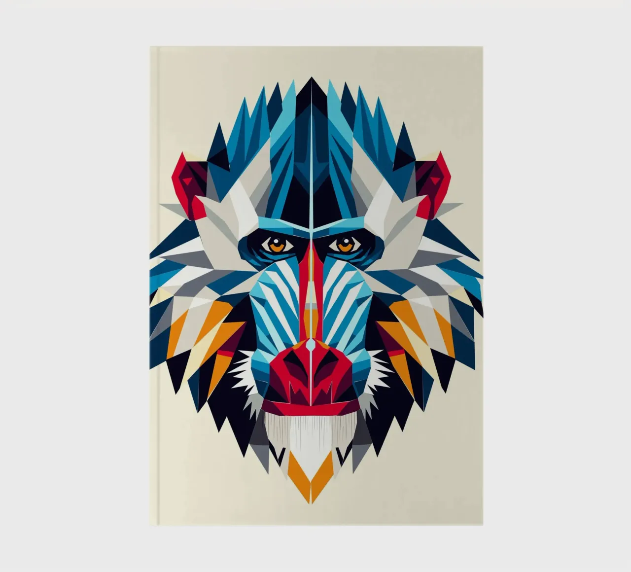 Geometric mandrill - Colourful monkey portrait in modern style notebook by namosh