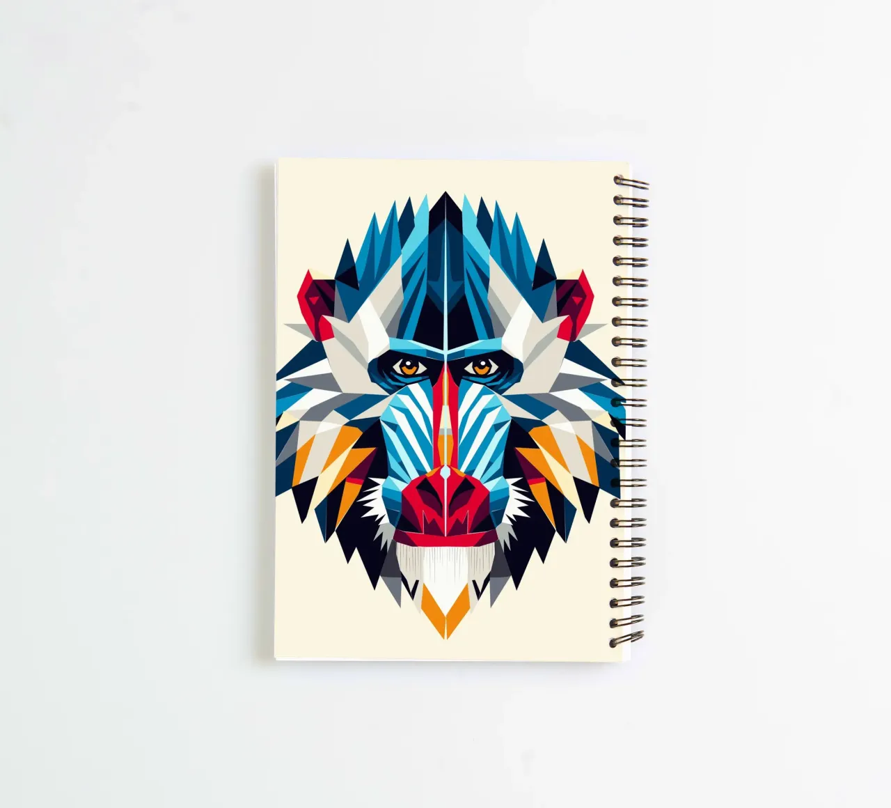 Geometric mandrill - Colourful monkey portrait in modern style spiral notebook by namosh