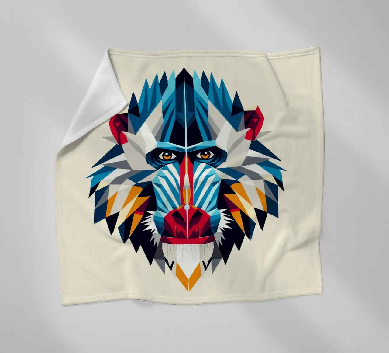 Geometric mandrill - Colourful monkey portrait in modern style fleece blanket by namosh