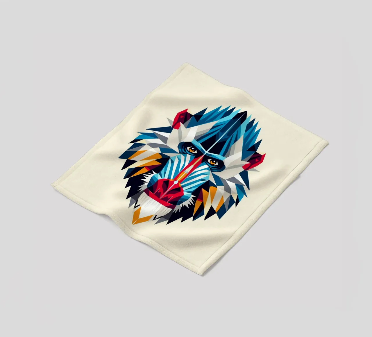 Geometric mandrill - Colourful monkey portrait in modern style fleece blanket by namosh