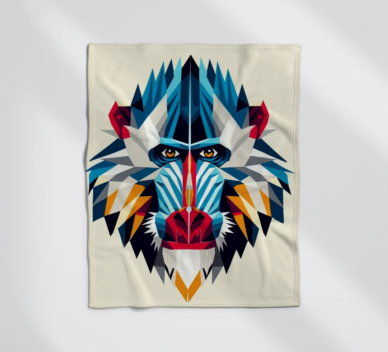 Geometric mandrill - Colourful monkey portrait in modern style fleece blanket by namosh
