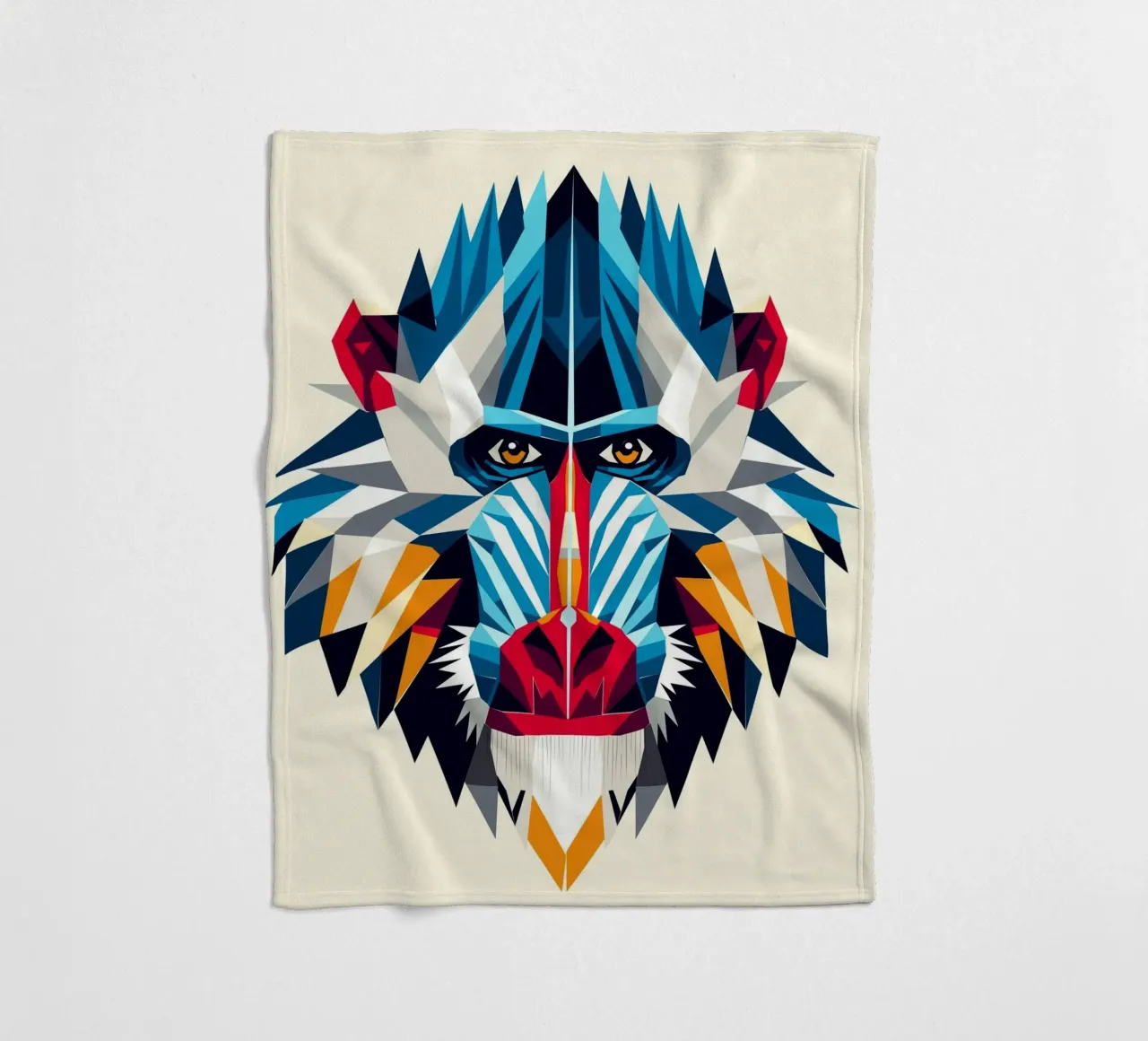 Geometric mandrill - Colourful monkey portrait in modern style fleece blanket by namosh