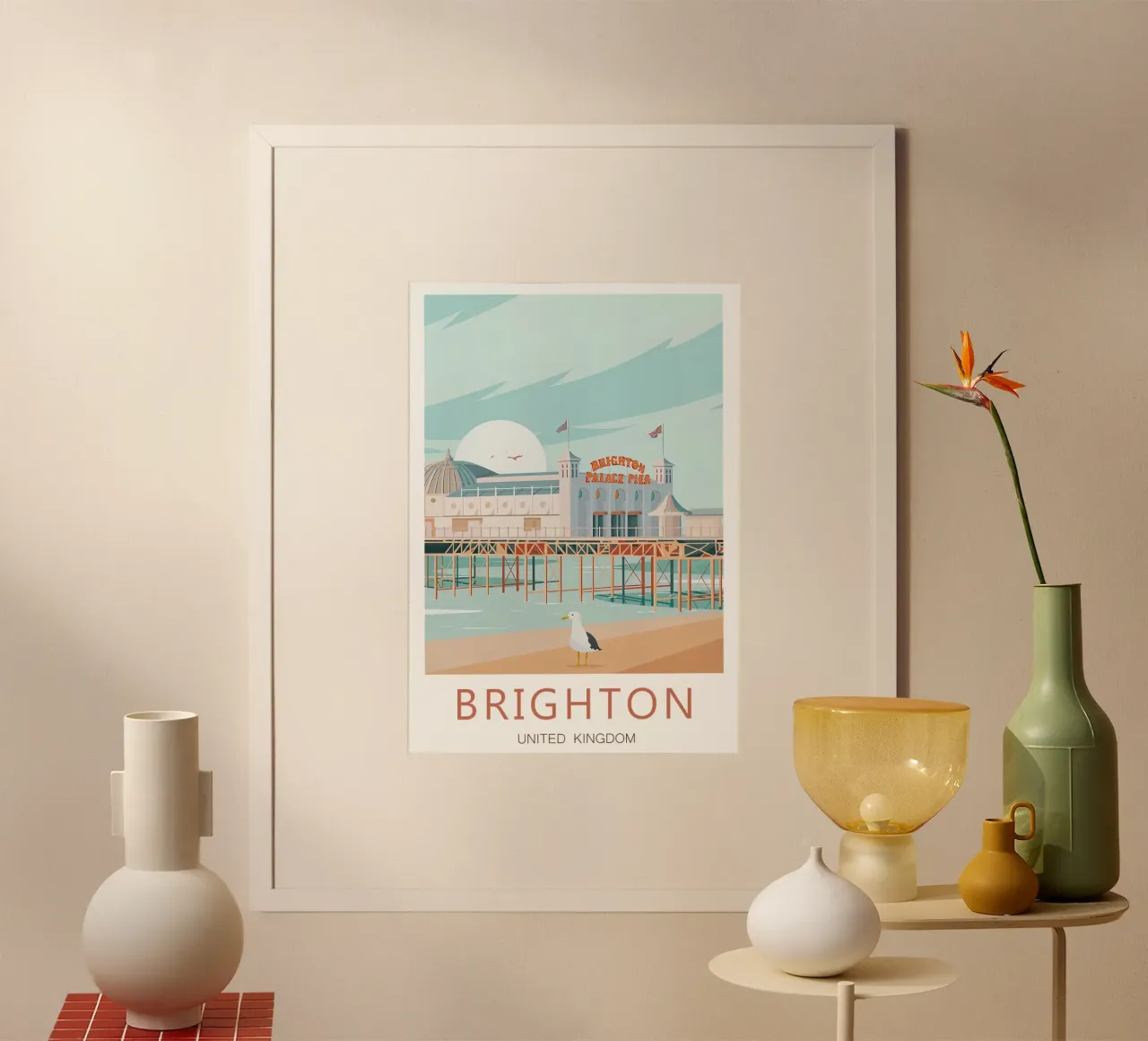 Viaggio a Brighton Stampa vintage - Regno Unito poster con telaio in plastica da Liliestudio
