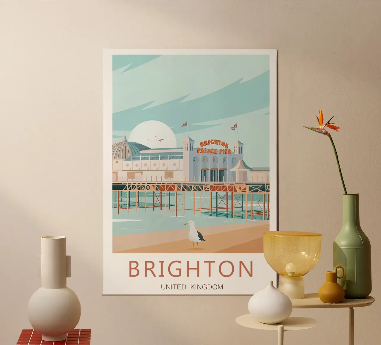 Viaggio a Brighton Stampa vintage - Regno Unito poster con telaio in plastica da Liliestudio