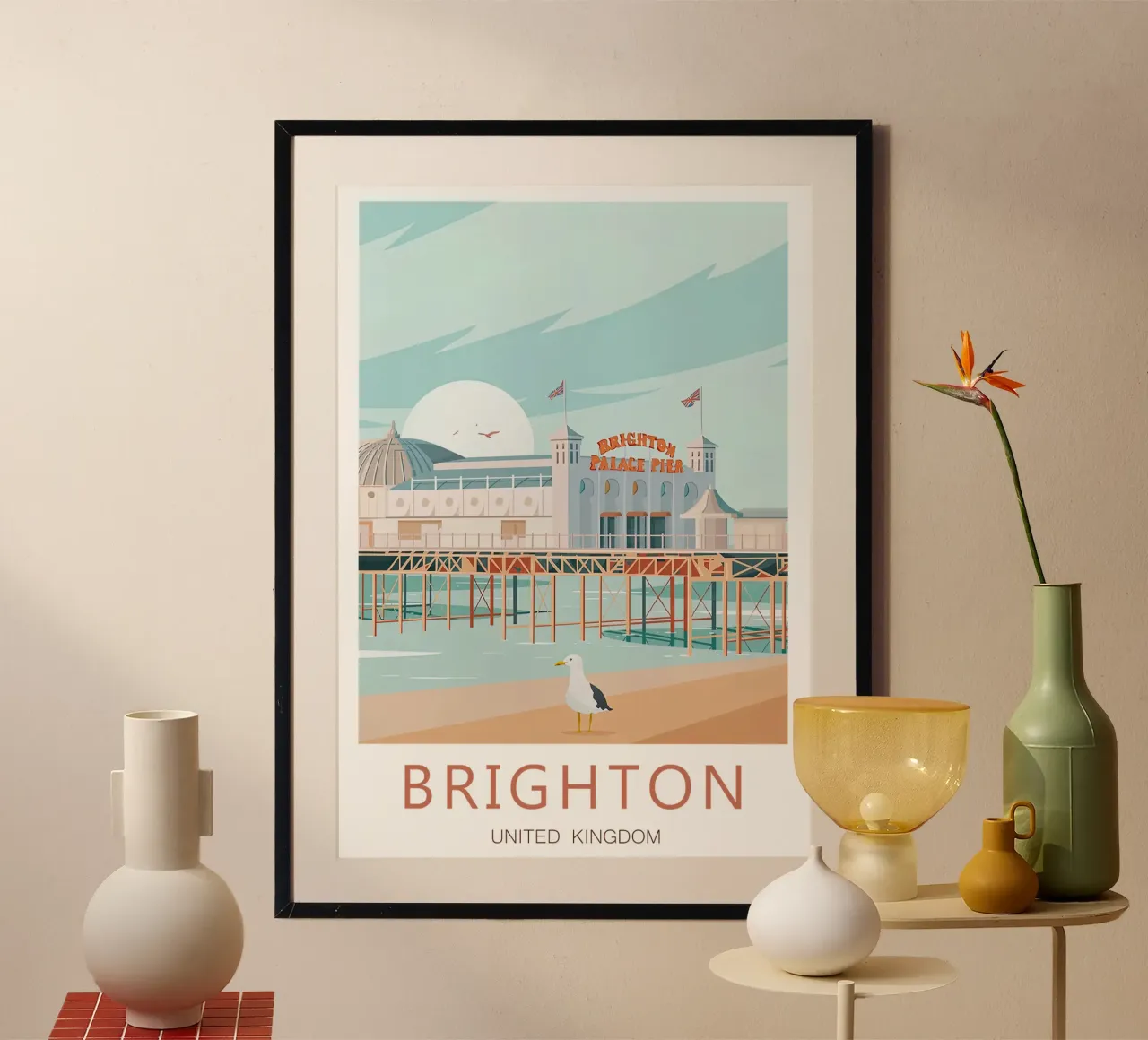 Viaggio a Brighton Stampa vintage - Regno Unito poster con telaio in plastica da Liliestudio