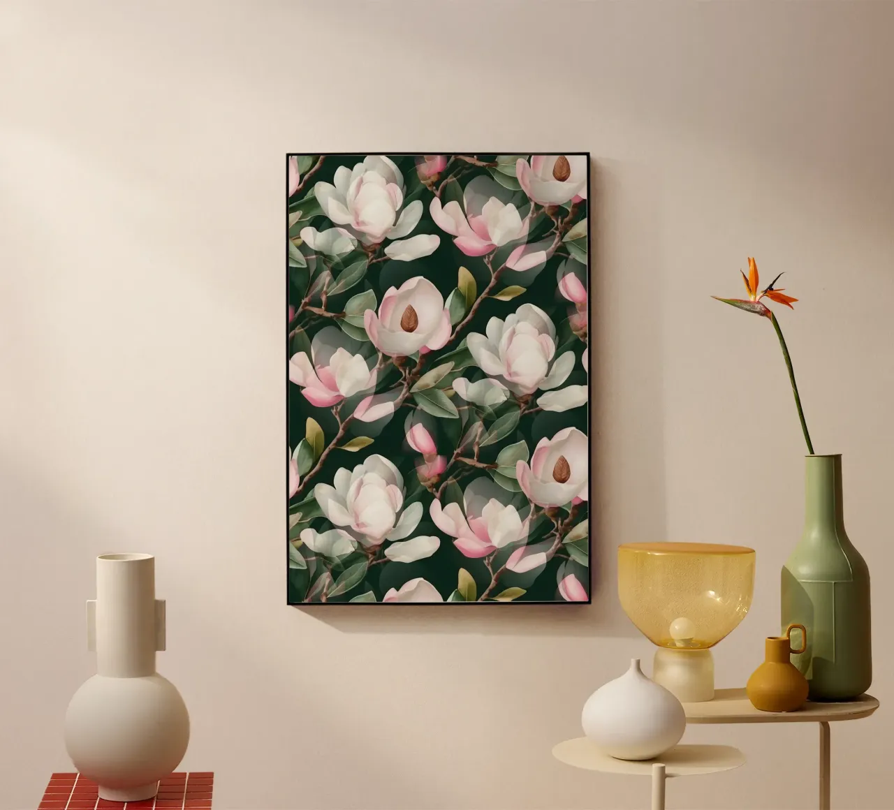 Üppiges Magnoliengrün und Rosa Acryl-Glas von SilverPegasus