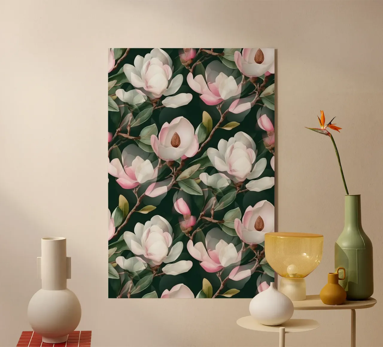 Üppiges Magnoliengrün und Rosa Acryl-Glas von SilverPegasus
