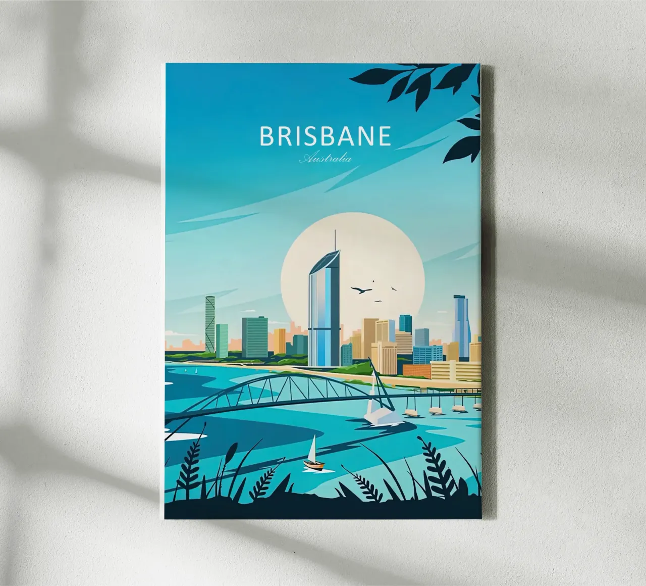Stampa tradizionale di viaggi Brisbane - Australia tela con Cornice a cassetta da Liliestudio